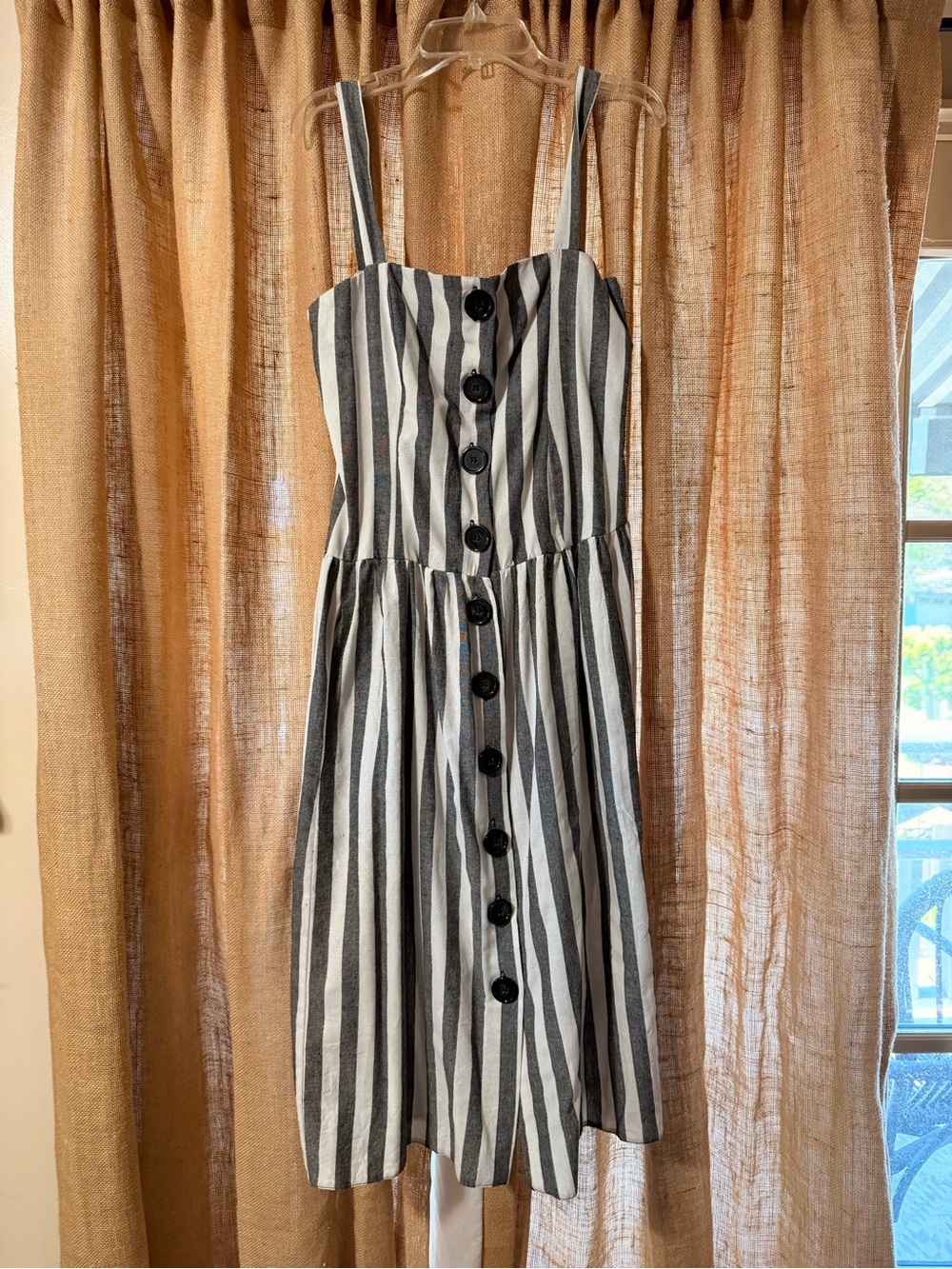 Black & White Striped Button-Front Midi Sundress